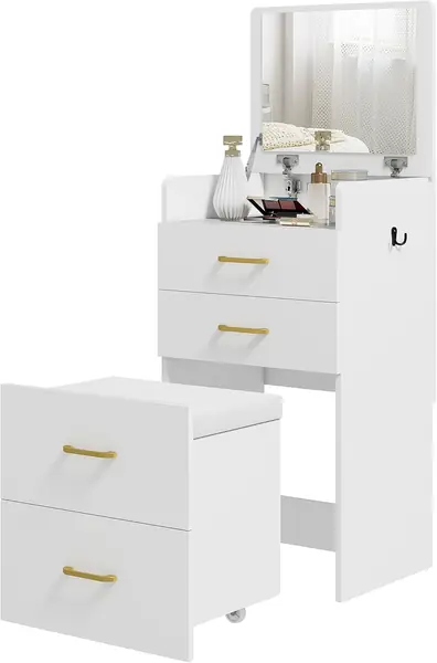 3 in 1 Schminktisch mit Rollhocker