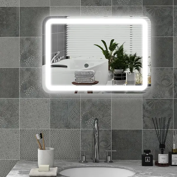 Badspiegel mit Beleuchtung 50 x 70 cm LED Spiegel mit 3