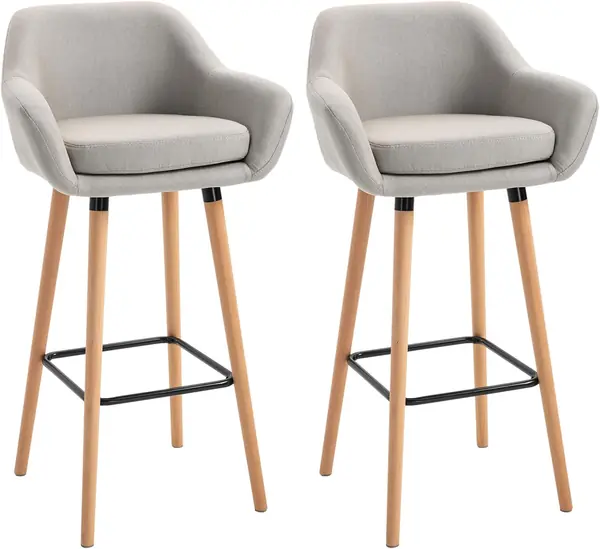 Barhocker 2er Set – Barstuhl mit Sitzkissen, Holzbeine