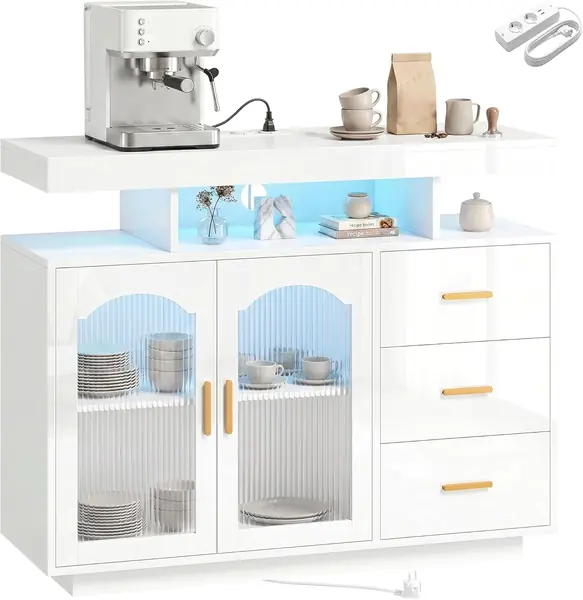 Küchenschrank – Sideboard mit LED, Steckdosen