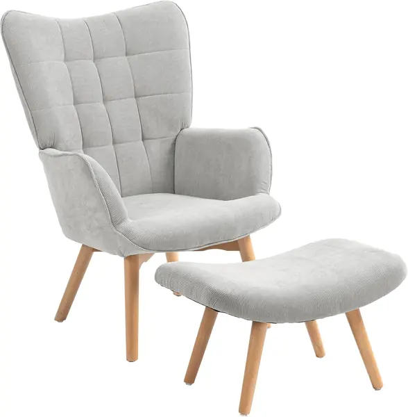 Ohrensessel mit Hocker Sessel Loungesessel mit Cord-Optik