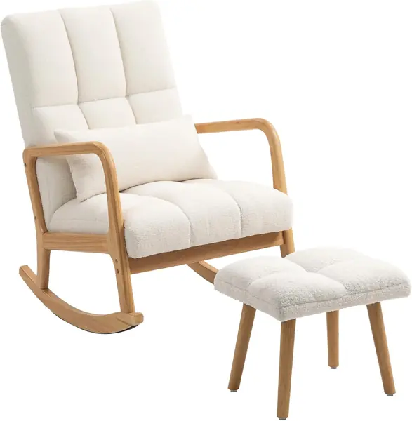Schaukelstuhl mit Hocker Schaukelsessel mit Fleece-Bezug